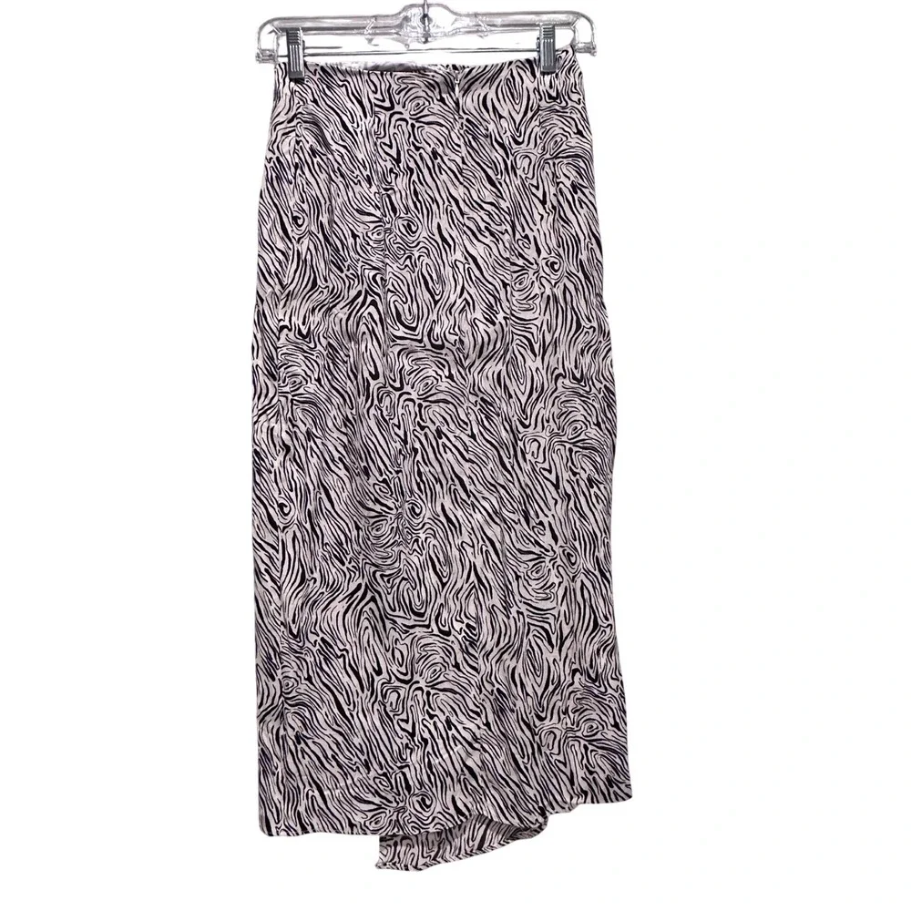Mango Zebra Print Patterned Midi Wrap Skirt Black White‎ Size XS